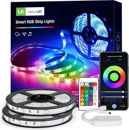 Lepro 32.8ft RGB Light Strip Sync with Music, 16 Million Color Changing Smart LED Light Strip Works with Alexa, APP Control 5050 Smart LED Strip for Bedroom, Home, Kitchen, TV, Party, Only Support 2.4Ghz wifi (16.4ft*2)