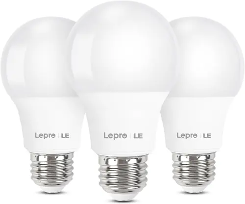 Lepro LED Light Bulbs 60 Watt Equivalent, 9W 800 Lumens Non-Dimmable, Daylight White 5000K, A19 E26 Standard Medium Base, 10000 Hour Lifetime, 3 Packs