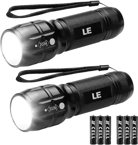Lighting EVER LED Flashlights High Lumens, Small Flashlight, Zoomable, Waterproof, Adjustable Brightness Flash Light for Outdoor, Emergency, Camping, AAA Batteries Included, 2 Pack