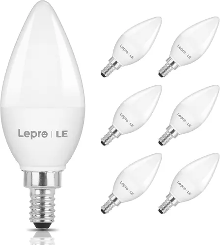 LE Candelabra Light Bulb, 5.5W E12 LED Candle Light Bulb, 40W Equivalent Decorative Chandelier Light Bulbs, Non-Dimmable, 2700K Warm White, 6 Packs