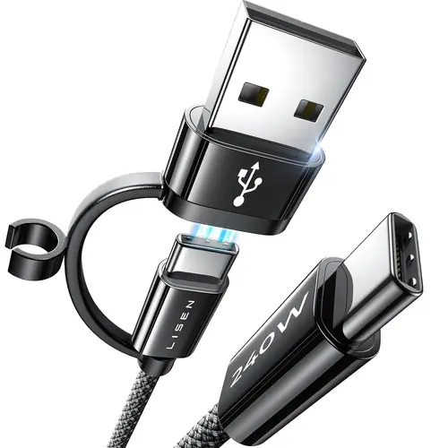 LISEN USB C to USB C Cable, 240W 10 FT USB C Cable Fast Charging with USB Adapter, USB Type C Cable for iPhone 16 15 Pro Max Plus iPad MacBook Pro Air Samsung S25 Ultra Grey