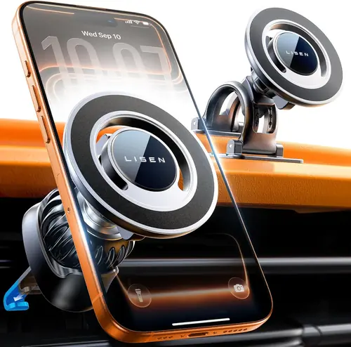 LISEN for MagSafe Car Mount [360° Rotation] Magnetic Phone Holder for Car Vent Phone Mount, Hands Free Phone Mount for Car Accessories, Phone Car Mount for iPhone Includes Vent/Dashboard Mount, Black