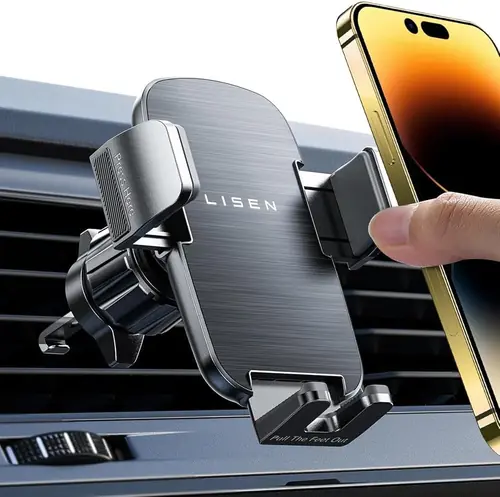 LISEN 2025 Car Phone Mount, Phone Holders for Your Car [Thick Cases Friendly] Car Phone Holder Air Vent Wider Clamp & Metal Hook Cell Phone Car Mount for iPhone Pro Max Samsung Smartphones