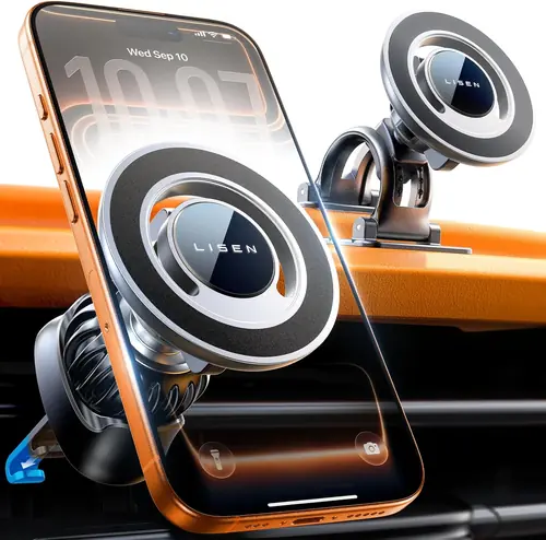 LISEN for Magsafe Car Mount, Magnetic Phone Holder for Car Vent Phone Mount, Hands Free Phone Mount for Car Accessories Dashboard Windshield Vent Cell Phone Holder for iPhone Car Mount Silver