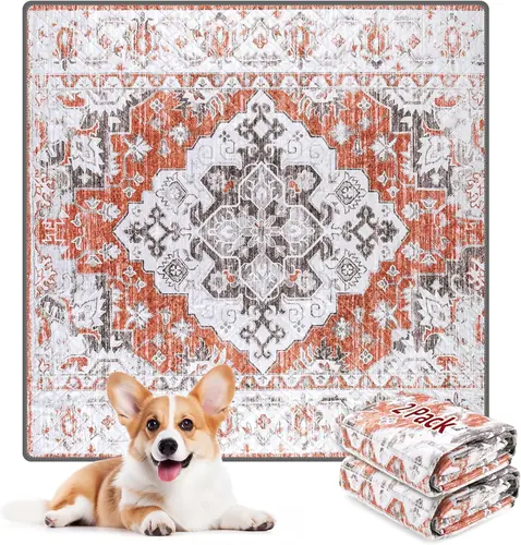 LOOBANI Reusable Pee Pads for Dogs, 2 Pack Super Absorbent Washable Puppy Pads, Waterproof Non-Slip Whelping for Floor Playpen Crate Couch - 41 x 41 (Red-Orange)