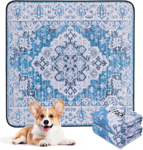 LOOBANI Washable Pee Pads for Dogs, 2 Pack Super Absorbent Reusable Puppy Pads Leakproof Dog Traning Pads, Waterproof Non-Slip Whelping Pad for Floor, Playpen, Crate, Couch-72 x72 (Blue)