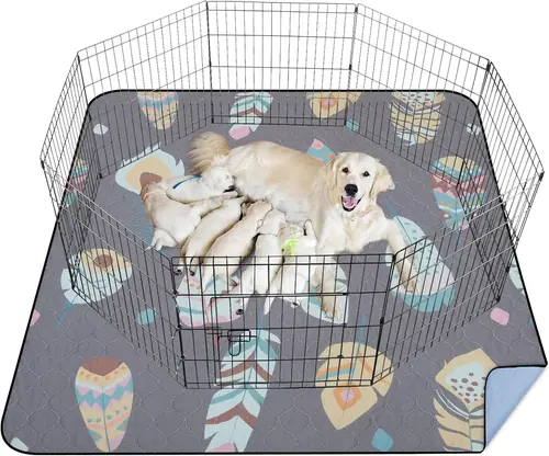 LOOBANI Washable Pee Pads for Dogs, 1 Pack Ultra-Absorbent and Leak-Proof Whelping Pads, Non-Slip Reusable Puppy Pads, Waterproof Puppy Training Pads for Playpen, Crate, Housebreak, 72x72in, Gray