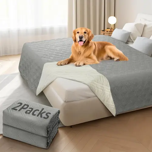 LOOBANI Waterproof Dog Blanket, Anti-Slip Bed Couch Covers for Dogs, 2 Pack Soft Pet Blankets to Protect Furniture Sofa Car for Puppy Cat Kids, 68×82in, Light Gray