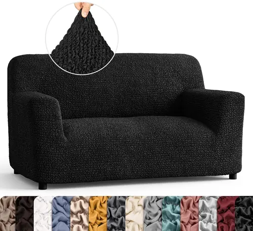 PAULATO BY GA.I.CO. Loveseat Slipcovers - 1-Piece Furniture Protector - Form Fit, Machine Washable -MicrofibraCollection - Black Color