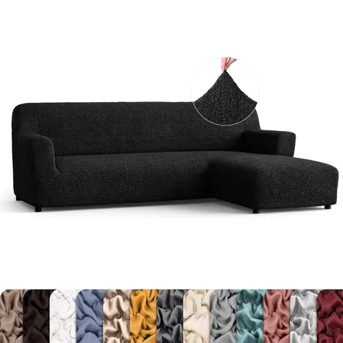 PAULATO BY GA.I.CO. Chaise L-Shape Sofa Slipcover - 1-Piece Furniture Protector - Form Fit, Machine Washable -MicrofibraCollection - Black Color