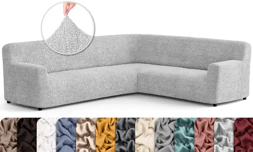 PAULATO BY GA.I.CO. Corner Sectional Couch Cover - 1-Piece Furniture Protector - Form Fit, Machine Washable -MicrofibraCollection - Light Grey Color
