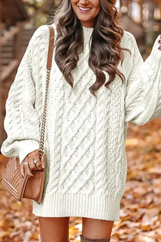 Margovil Long Sleeves Cable Knit Mini Sweater Dress